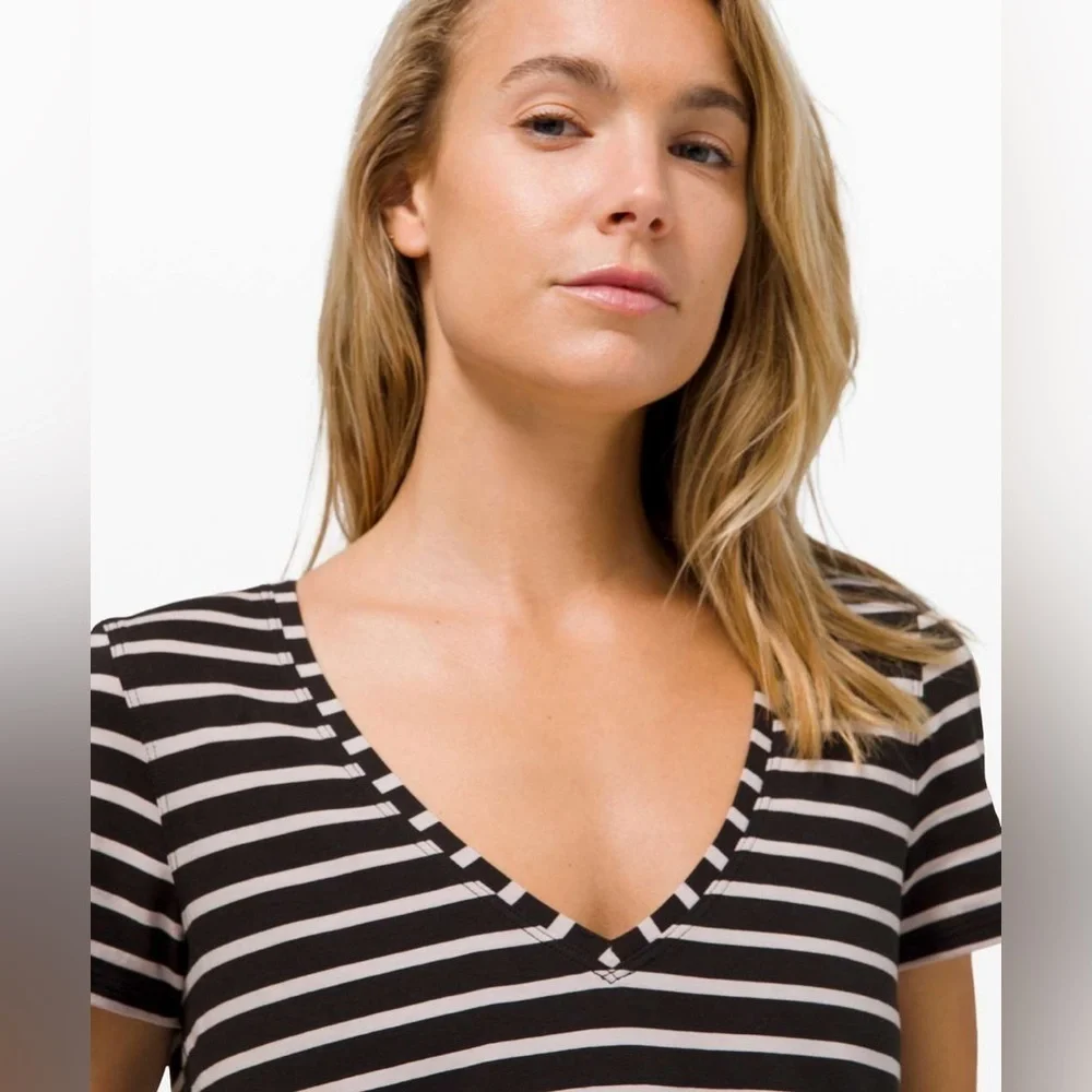 Lululemon Love Tee V Yachtie Stripe Black Chrome